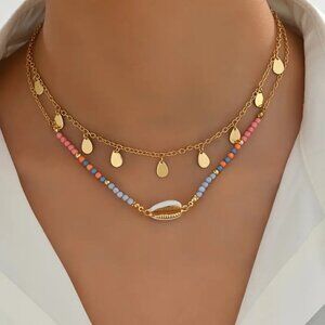 Layered double Strand Shell Bead Necklace